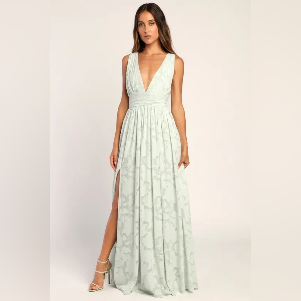 Lulu's Pale Mint Green Plunging Maxi Dress